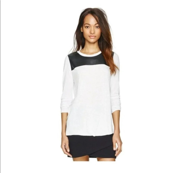 Aritzia Wilfred Free Simone Top Faux Leather Side Slit white Black Size XXS - Picture 13 of 13